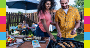 Young couple grilling