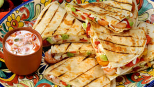 Presentation for recipe: Cheesy Shrimp and Avocado Quesadilla