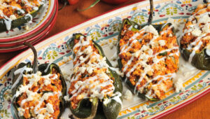 Presentation for recipe: Cheesy Stuffed Peppers (Chiles Rellenos) with Chorizo