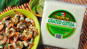 Presentation for recipe: Cotija Grilled Shrimp