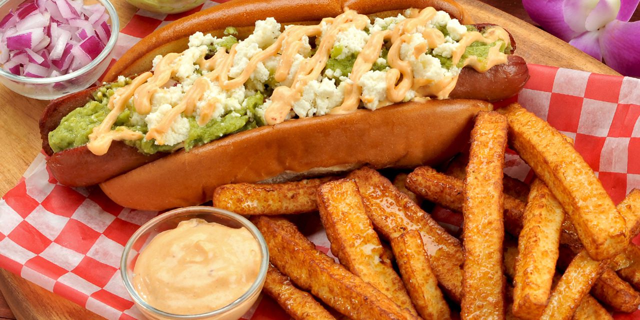 Queso Fresco Topped Hot Dog and Freír Fries