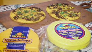 Presentation for recipe: Vaca Frita with Queso de Papa Flatbread