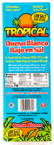 Presentation forQueso Blanco 
Low Salt