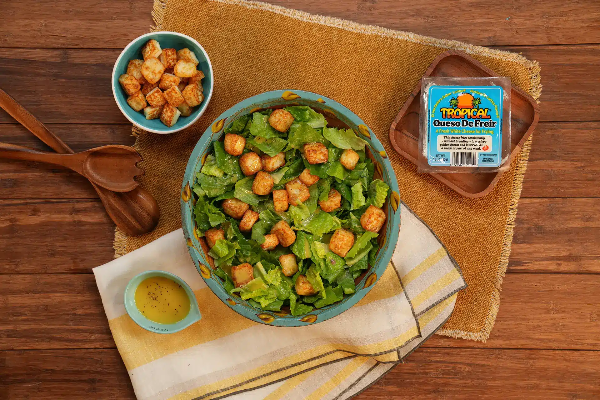Caesar Salad with Fried Cheese Croutons